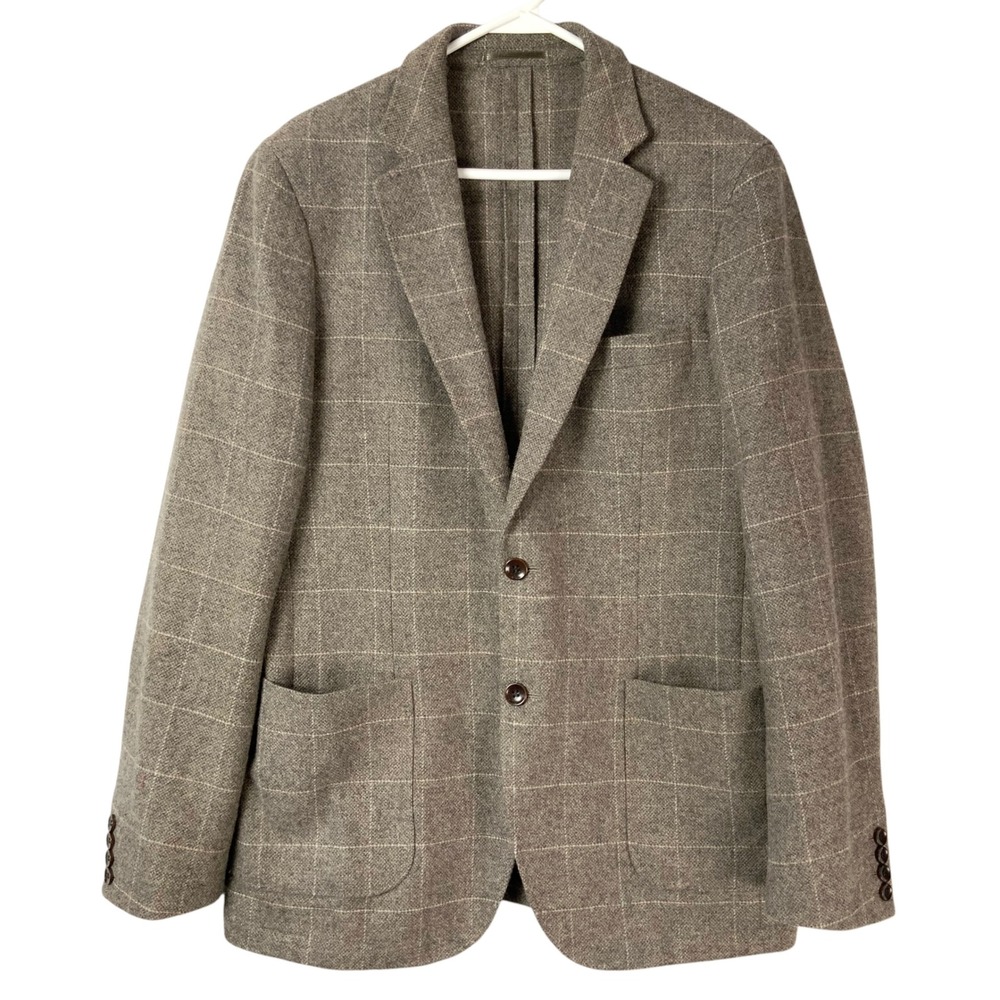 Charles Tyrwhitt Slim Fit Brown Windowpane Wool Blazer 40L 2-Button Notch